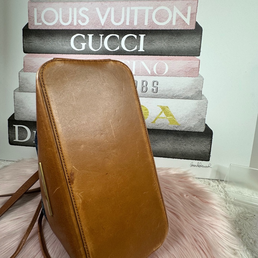 Brahmin Marlowe Blue Denim-Patterned Drawstring bucket Bag - Picture 7 of 10